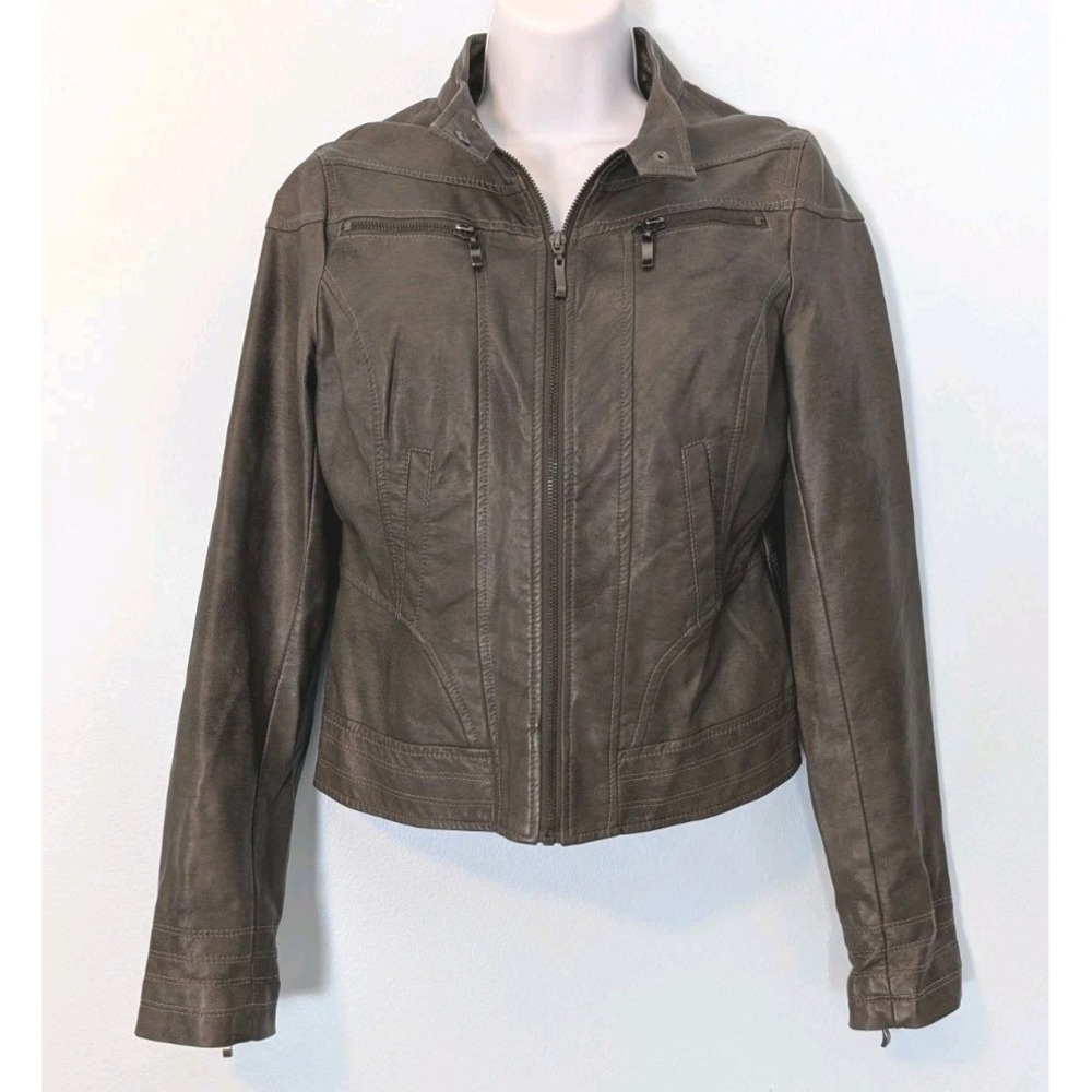 American Rag Cie Faux Leather Jacket Women's Small Gray Full Zip